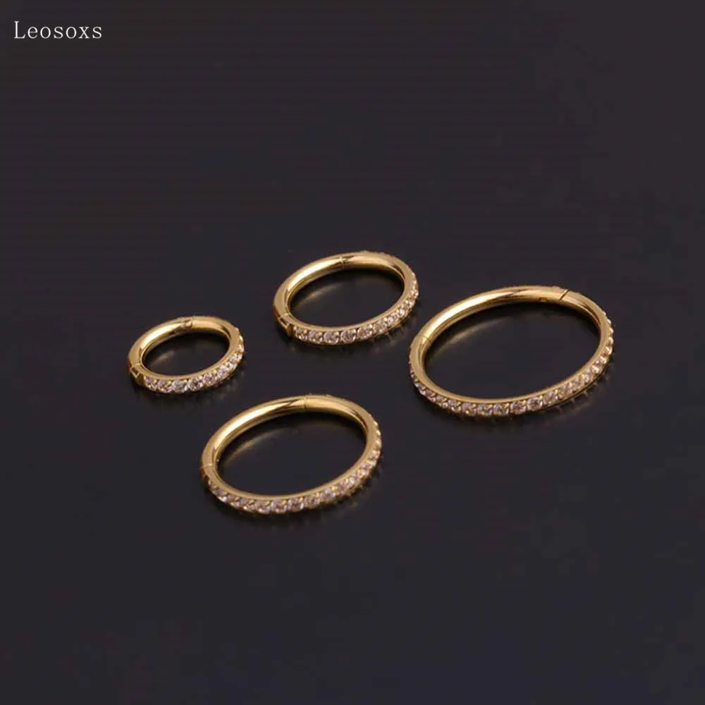 Leosoxs 2pcs Explosive Personality Stainless Steel Zircon Round Nose Ring Piercing Jewelry