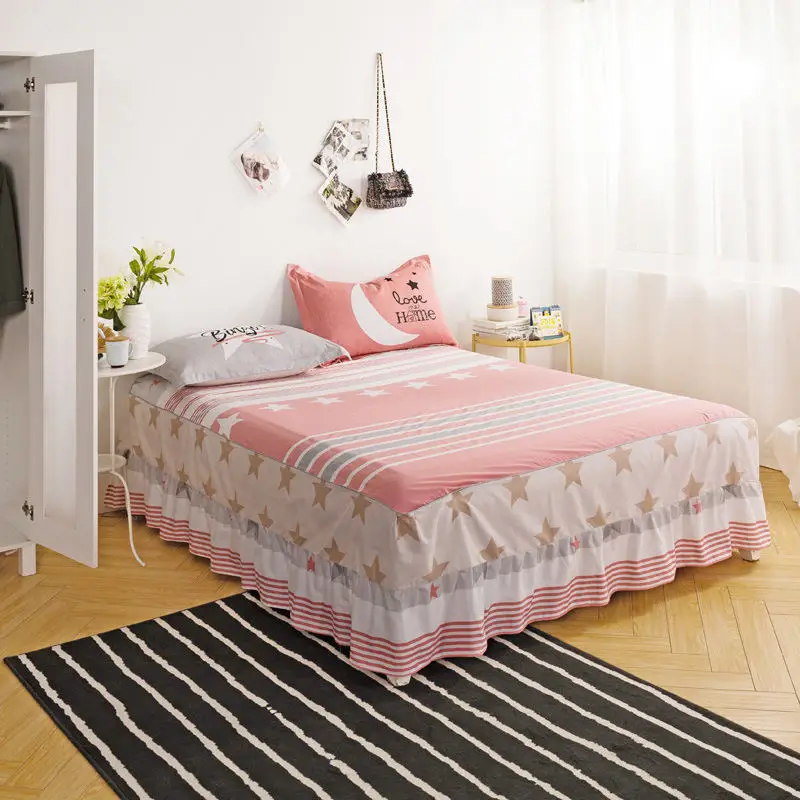 Зеленая и белая полосатая хлопковая одно-, двуспальная кровать юбка матрас простыни постельные принадлежности различные стили