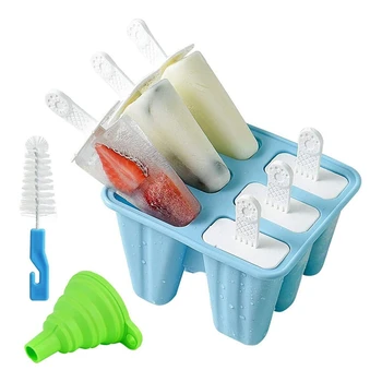 

sicle Molds Silicone Ice Cream Maker Reusable with Silicone Funnel and Cleaning Brush, Blue