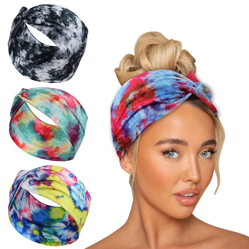 Print Wide Headbands Vintage Knot Turban Elastic Hairbands Headwrap For