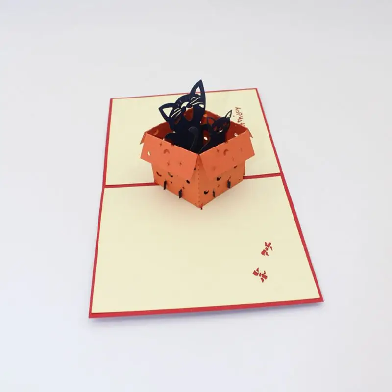  Handmade 3D Pop Up Cat Hidden In Box Greeting Card With Envelope Invitation Birthday Christmas Wedd - 4000357828402