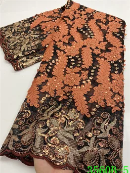 

Hot Sale African Laces Fabrics French Tulle Mesh Lace Fabric Orange Sequins Lace Fabric for Nigeria Wedding Party APW3560B