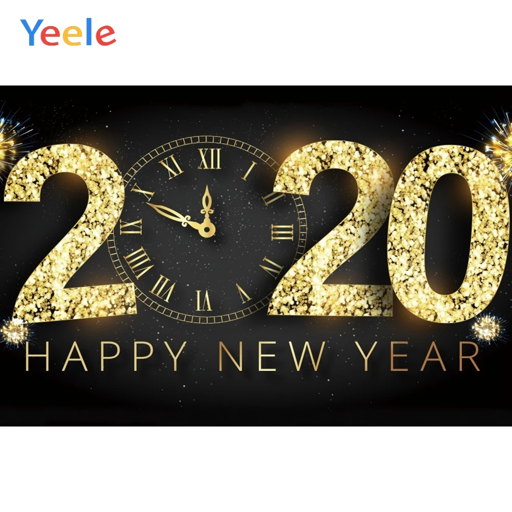 

Yeele Happy 2020 New Year Backdrop Clock Christmas Baby Birthday Custom Photography Background Vinyl For Photo Studio Props