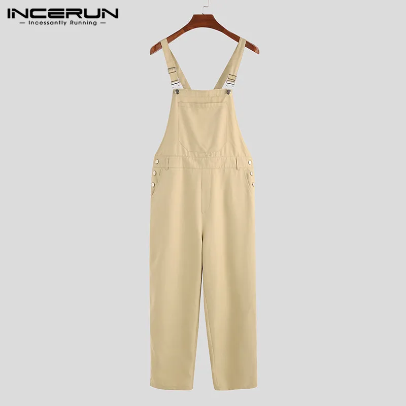 Khaki INCERUN, модный мужской однотонный комбинезон на подтяжках, повседневный Джокер, джоггеры, мужской комбинезон, Облегающий комбинезон, уличная одежда, комбинезоны с детским свитерком - Цвет: Khaki