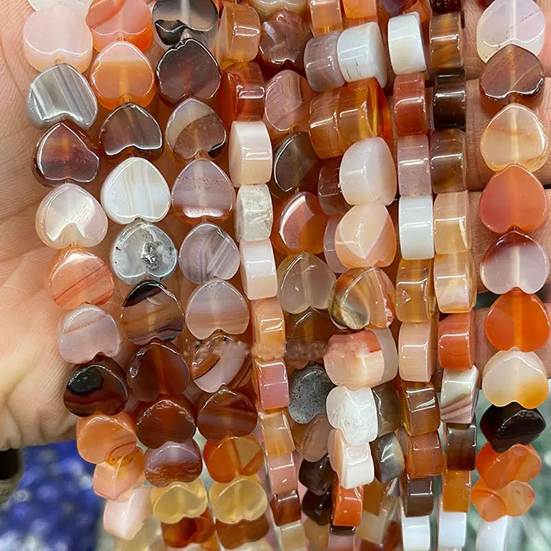 Natural Stone 10mm Heart Flatback Loose Spacer Beads For Jewelry Making 15