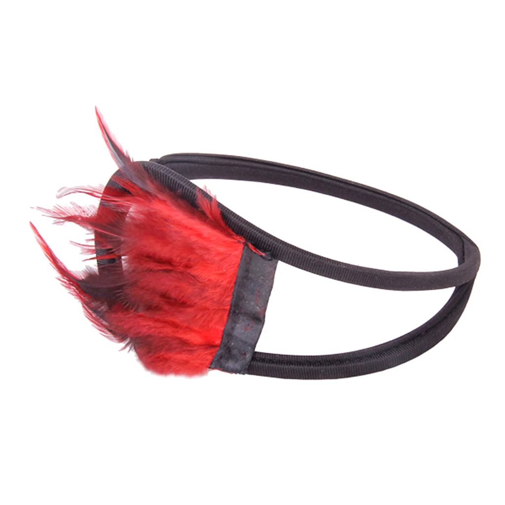 Women Feather Decorated C-string Seductive Underwear Red + Black visible Thongs Crochet Floral Lace Tanga Panties