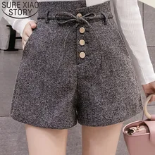 Шорты с высокой талией, новинка, модные женские шорты на осень и зиму, повседневные шорты серого, черного и хаки цвета, женские шорты с широкими штанинами, 6301 50