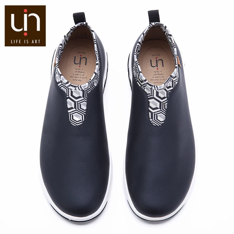 UIN Verona/volendm серия повседневная обувь на плоской подошве женская/мужская кожаная обувь с микрофиброй уличные кроссовки черные/белые модные лоферы - Цвет: Черный