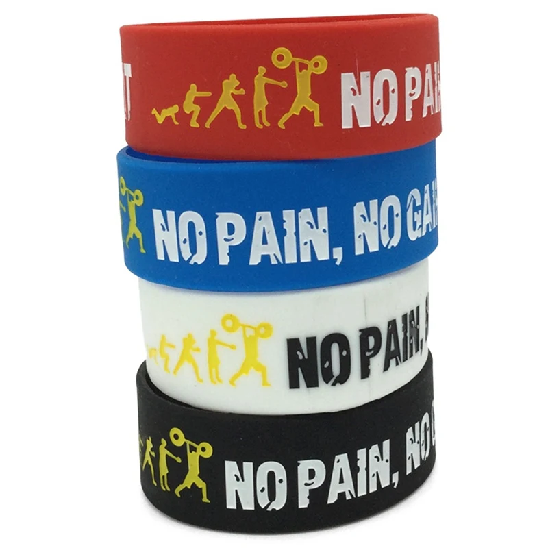 1PC Everybody Fit No Pain No Gain Silicone Wristband Wide Band Motto Rubber Bracelets & Bangles Armband Gift silicone wristband