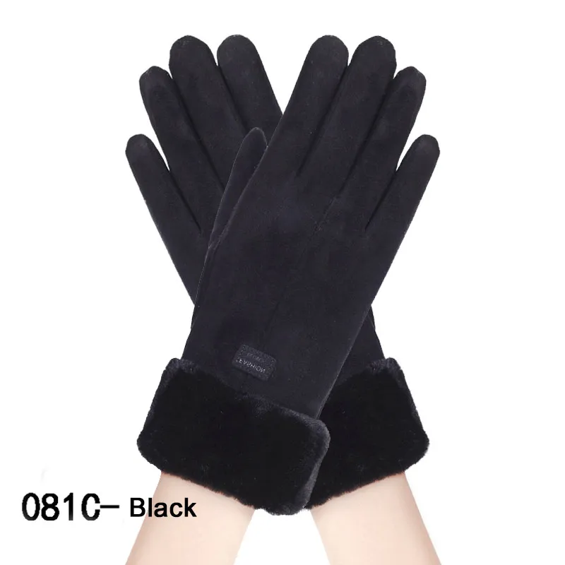 13 New Winter Female Lace Warm Cashmere Three Ribs Cute Mittens Double Thick Plush Wrist Women Touch Screen Driving Gloves - Цвет: 13