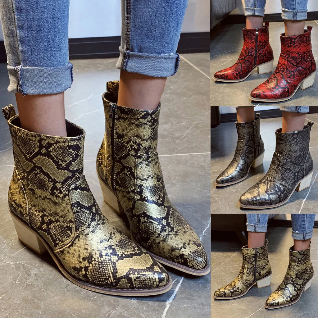 

Winter Retro Women Crocodile Pattern Boots Pointed Toe With Zipper Basic Shoes Botines Mujer 2019 Dames Laarzen PU Leather Boots