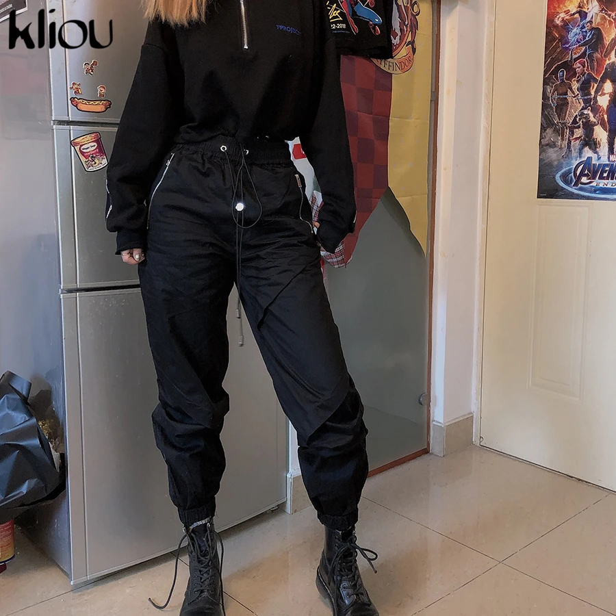 Kliou женские брюки карго высокого качества брюки до щиколотки мягкие Harajuku женские s карманы на молнии повседневные универсальные Осенние новые