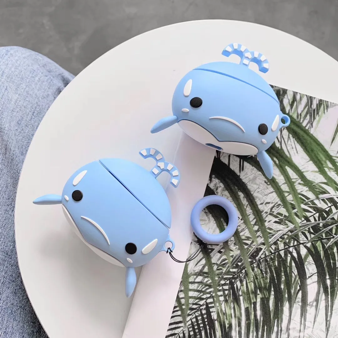 

For Airpods Air Pods Blue Whale Silicone Case Protective Cover Pouch Anti Lost Protector Fundas Accessories