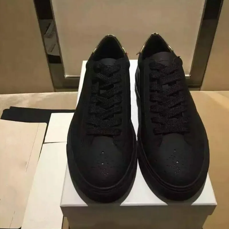 Round Toe Lace Up Golden Tail Fashion Men Casual Shoes Sneakers British Breathable Genuine Leather Thick Bottom Male Black Shoes