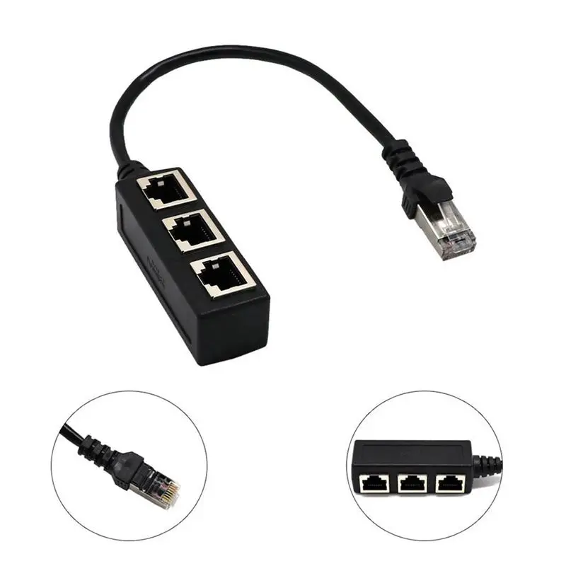 RJ45 Сплиттер Адаптер, RJ45 1 штекер на 3 гнезда адаптер Интерфейс Ethernet кабель 8P8C удлинитель Разъем LAN Сетевой Конн