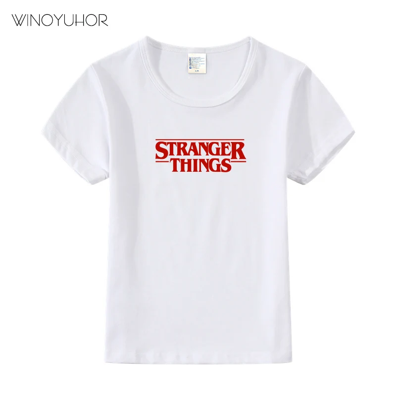Футболка с принтом «странные вещи» для мальчиков и девочек; Детские Летние повседневные топы с короткими рукавами; детская забавная футболка с ТВ-шоу - Цвет: White