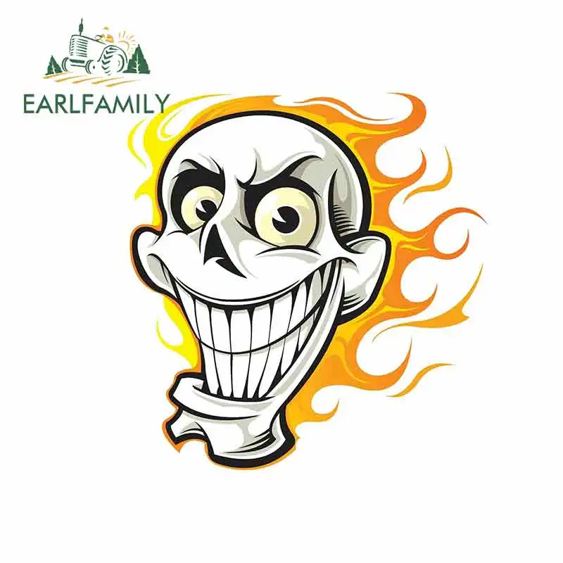 

EARLFAMILY 13cm x 12.4cm for Skull with Flames Anime Car Sticker Vinyl JDM Bumper Trunk Truck Graphics Windshield Bumper Windows