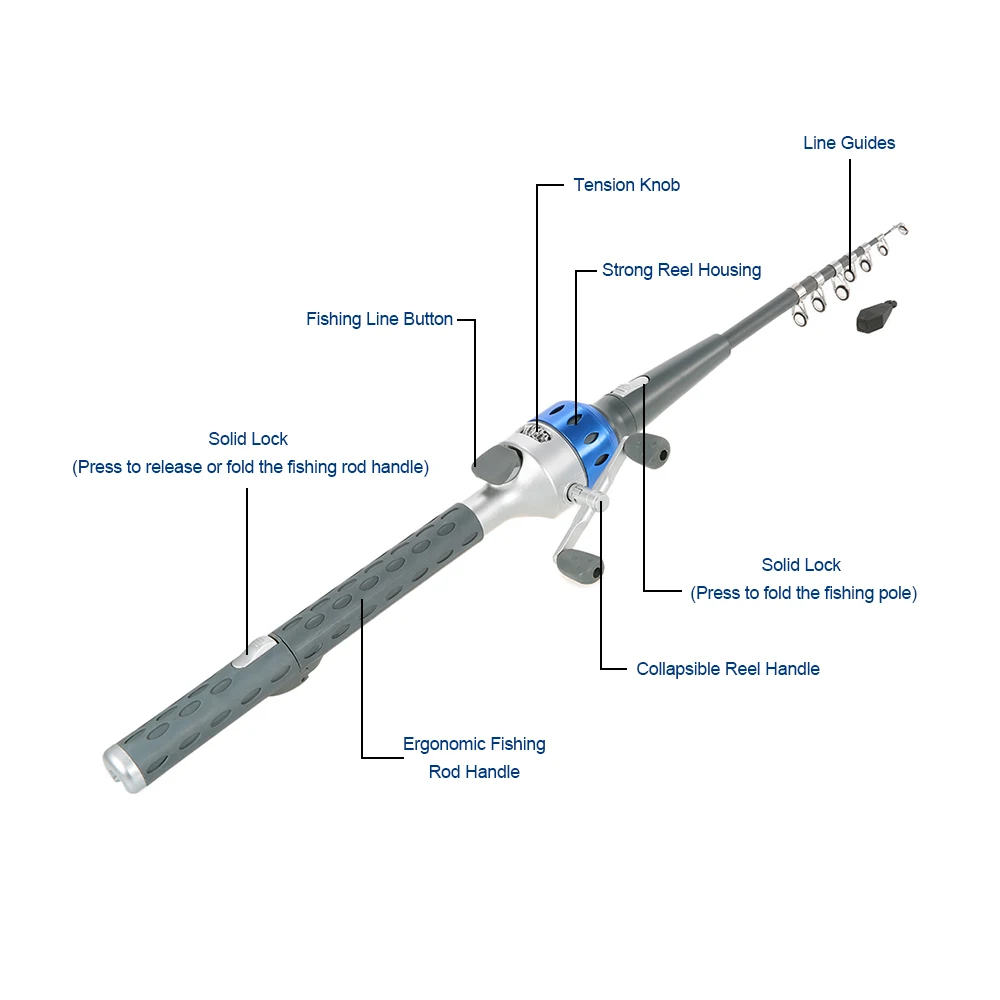 151cm Mini Folding Fishing Rod Foldable Telescopic Fighing Pole Fishing Rod Reel Combo with Fishing Lures Line Carp Fishing