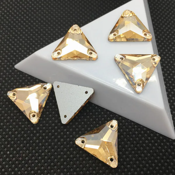 Треугольные стразы с плоской задней частью и 3 отверстиями, стеклянные кристаллы, 12 м, 16 мм, 22 мм, стразы, бусины для свадебного платья, обувь, сумки, сделай сам, отделка - Цвет: gold champagne