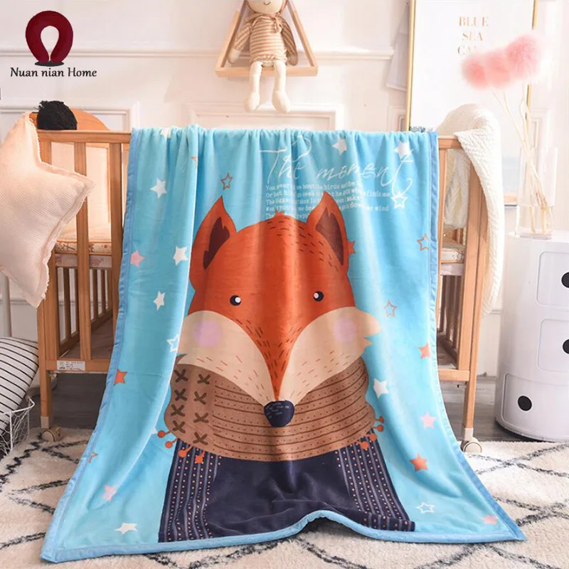 Scarf Fox Flannel Children's Blanket Double Thicken Cloud Blue Cartoon Free Shipping | Дом и сад