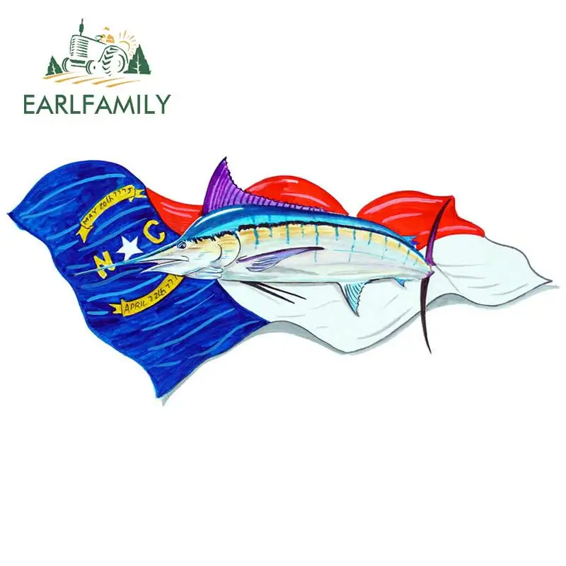 EARLFAMILY 13 см x 5 7 c флагом и синим марлином печатная виниловая наклейка на окно