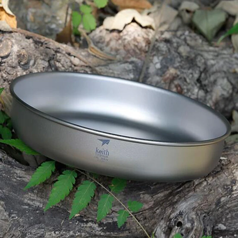 Keith Ti8702 Ultralight Titanium Plate Outdoor Camping Cookware Dishes Eco-Friendly Kitchenware Dinnerware Tray 1L 150g D210mm
