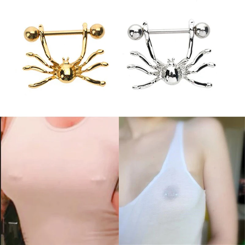 

Nipple ring spider Breast toy 2pcs Sexy Toy Nipple Ring Dangle Shield Metal Barbell Ring Bar Body Jewelry Silver Gold
