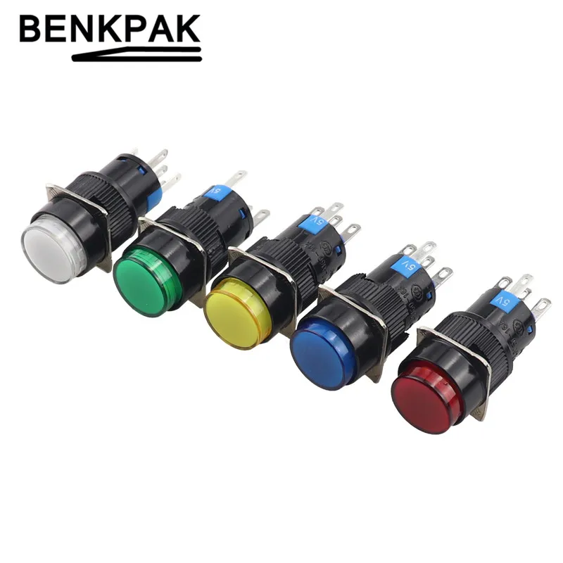 16mm LED ışıklı Push Button anahtarı mavi yeşil kırmızı sarı beyaz