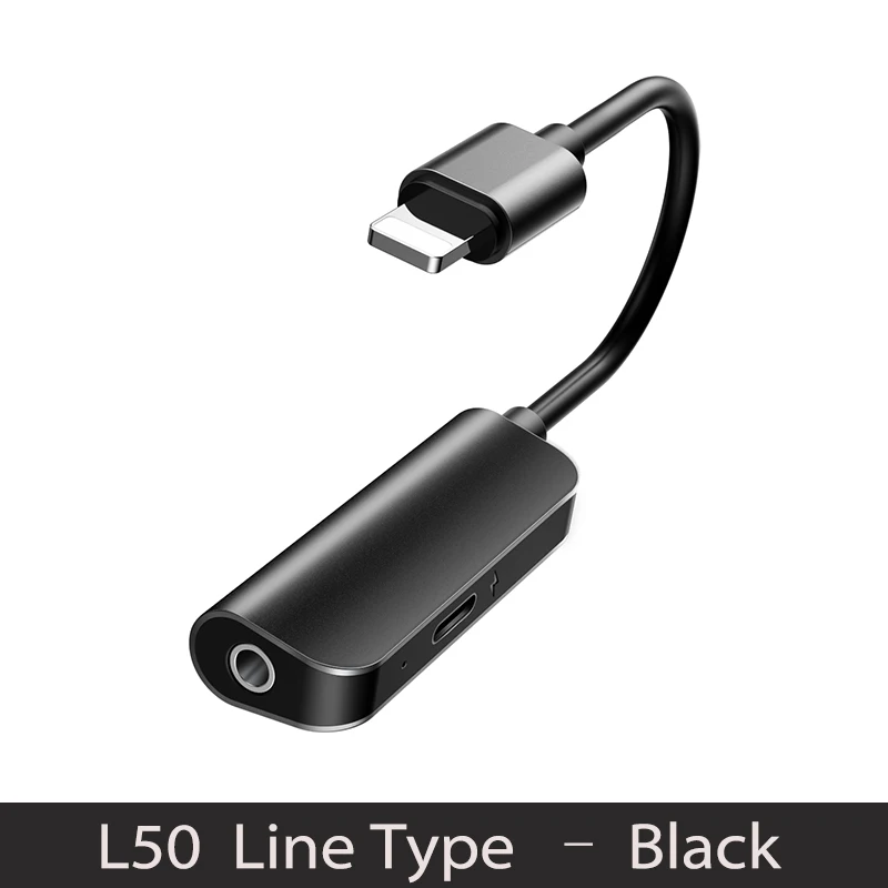 Baseus наушники адаптер для iPhone 11 Pro 7 X XR чип usb удлинитель разветвитель для lightning до 3,5 мм aux jack - Цвет: L50 BLACK