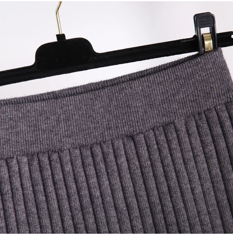 Women long sweater skirt Winter female ruffle midi pleated skirts knitted high waist warm elegant Saias Jupe Femme