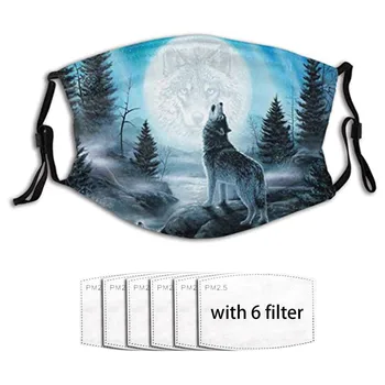

Unisex Mask Personalized Wolf Howling Pattern Cotton Mask 1mask+6pc Filter Mascarillas Reutilizables Lavable Mascarillas Masque