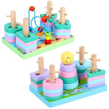 

Baby Toy Wooden Blocks Five Sets Column Blocks Shape Matching Cognitive Color Children Early Education Educational Toys