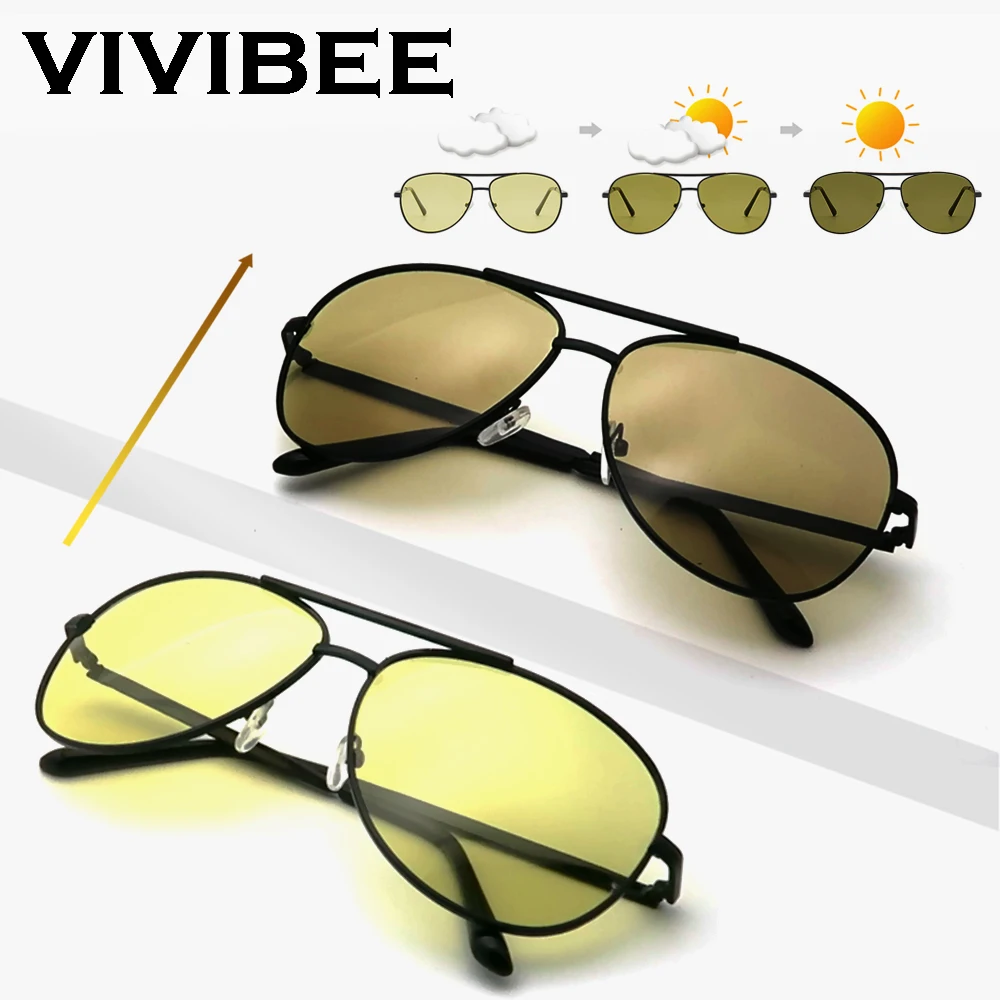 VIVIBEE Для мужчин фотохромные Ночное видение поляризационные солнцезащитные очки