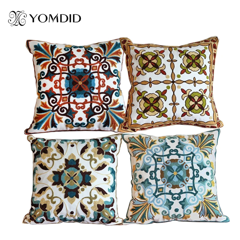 Hand-embroidered Sofa Decorative Pillow Cushions for Car Decoration Fashion Flower Soft Cushion Almofadas Vintage decorative cushion plush pillow