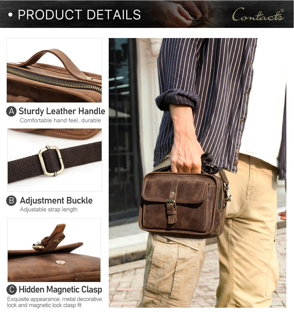 Crazy Horse Leder Männer Schulter Taschen Casual Mann Kleine Handtasche für 7.9 "ipad Umhängetasche Tragbare telefon tasche Männlichen messenger Tasche – Detail 10