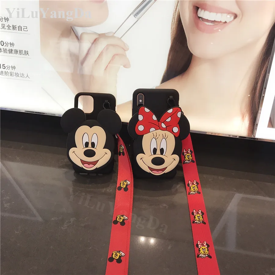 Mickey Minnie Zipper Wallet Cartoon Phone Case for iPhone 6 6s 7 8 Plus X XR XS 11 Pro Max Soft Silicone Bag Cover Coque Fundas