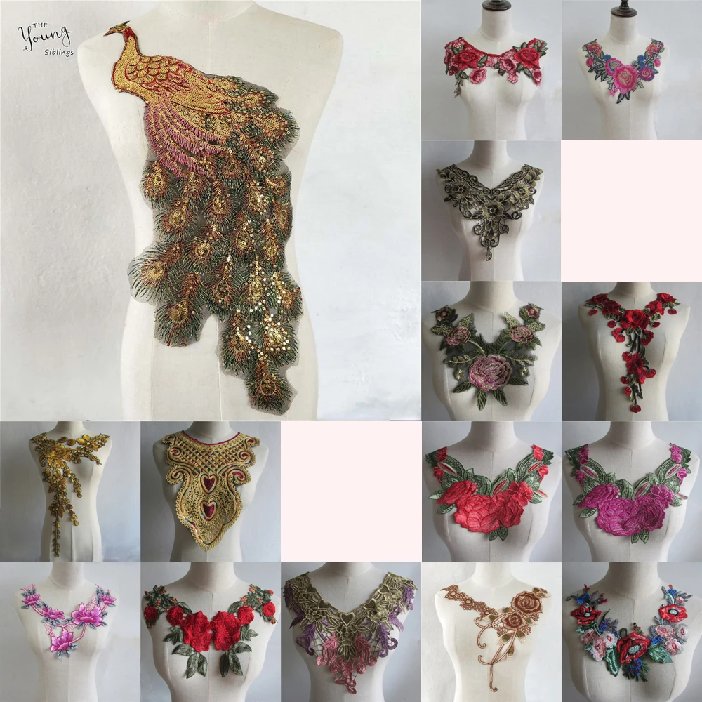 

Fashion Style Lace Fabric Collar Embroidery DIY Lace Sequin Collar Decorative Cheongsam Dress Decals Accessories