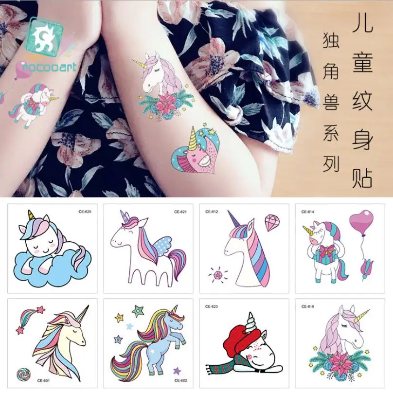 

Наклейки для временных татуировок, с единорогом, водонепроницаемые вечерние 1 лист