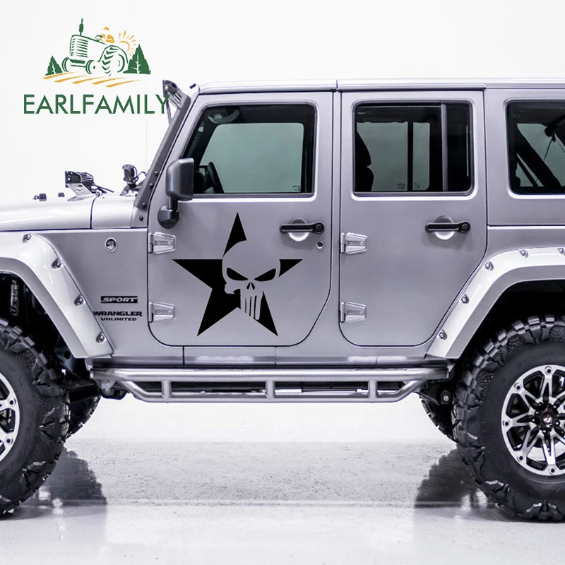 EARLFAMILY 58 см x 56 см 2x панк-звезда череп Графический(по одному для каждой стороны) Автомобильный стикер для двери грузовика боковое окно каяк виниловая наклейка