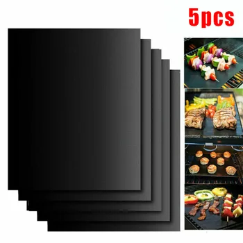 

5pcs BBQ Grill Mat Non-Stick Oven Cooking Baking Pad High Temperature Resistant Cook Plate Reusable For Party Grill Mat Tools