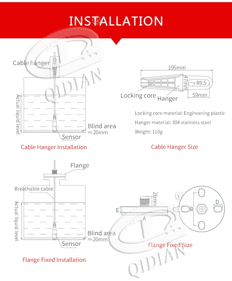 QDY30A 4-20mA diesel fuel oil tank level sensor hydrostatic submersible liquid water level transmitter