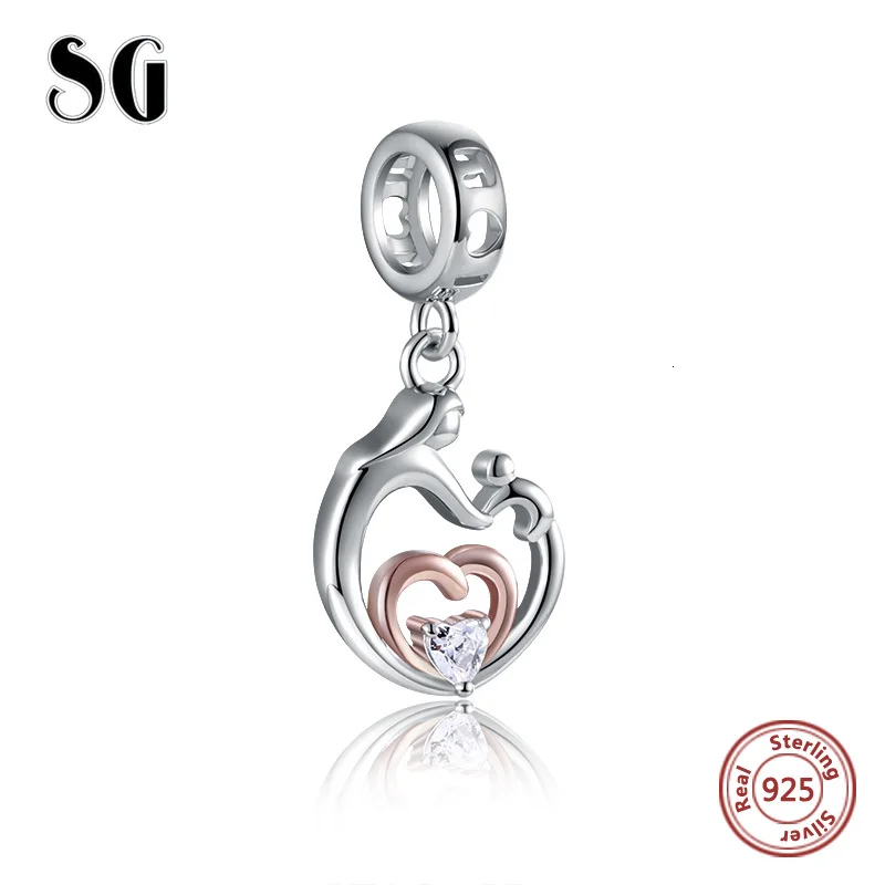 

SG silver 925 charms Mom and child Heart charm fit pandora bracelet pendant charm for jewely making women gifts 2019 new arrive