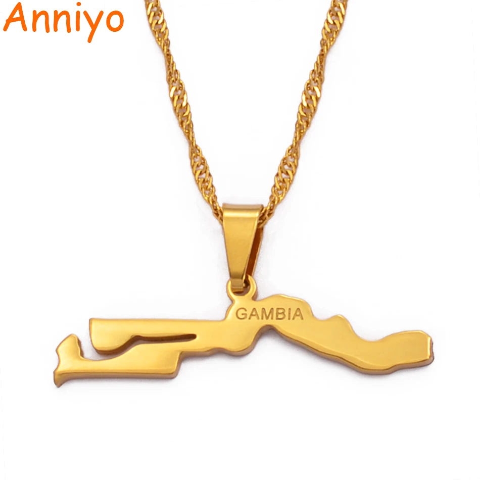 Anniyo(маленький кулон: 3,5 см) Страна Гамбия Карта Флаг Ожерелье Подвески золотой цвет ювелирные изделия Гамбия пункт подарки#000221