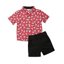 Топы для маленьких мальчиков, рубашка и шорты Комплект из двух предметов одежда с принтом панды комплект из 2 предметов