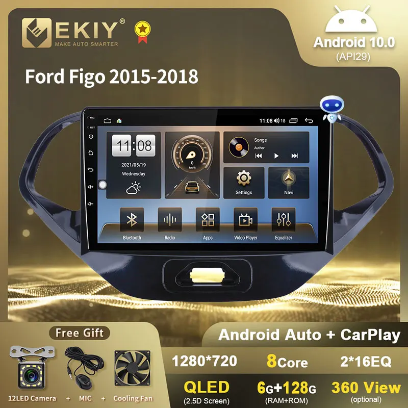 EKIY Автомагнитола для Ford Figo 2015-2018 Android 10 стерео Мультимедиа 1280*720P GPS Навигация Аудио