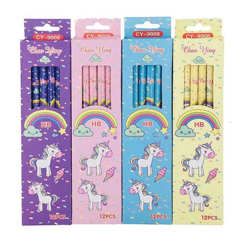 

12Pcs/Set Cute Kawaii Cartoon Unicorn Pencil HB Sketch Items Drawing Stationery Student School Office Supplies For Kids Gift