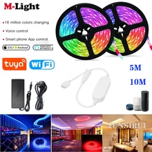 5m 10m rgb rgbww conduziu a luz de tira tuya vida inteligente app wifi controlador 12v 5050 60led/m conduziu o trabalho flexível da tira com alexa google