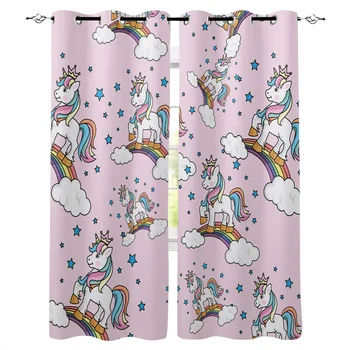

New Curtain Pink Unicorn Rainbow Cartoon Window Curtain Kitchen/Living Room/bedroom Window Curtain Panels