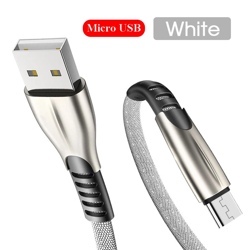 1 м 3A Быстрая зарядка USB кабель для передачи данных для samsung Смартфон Android прочный Micro USB кабель usb зарядный кабель шнур - Цвет: White