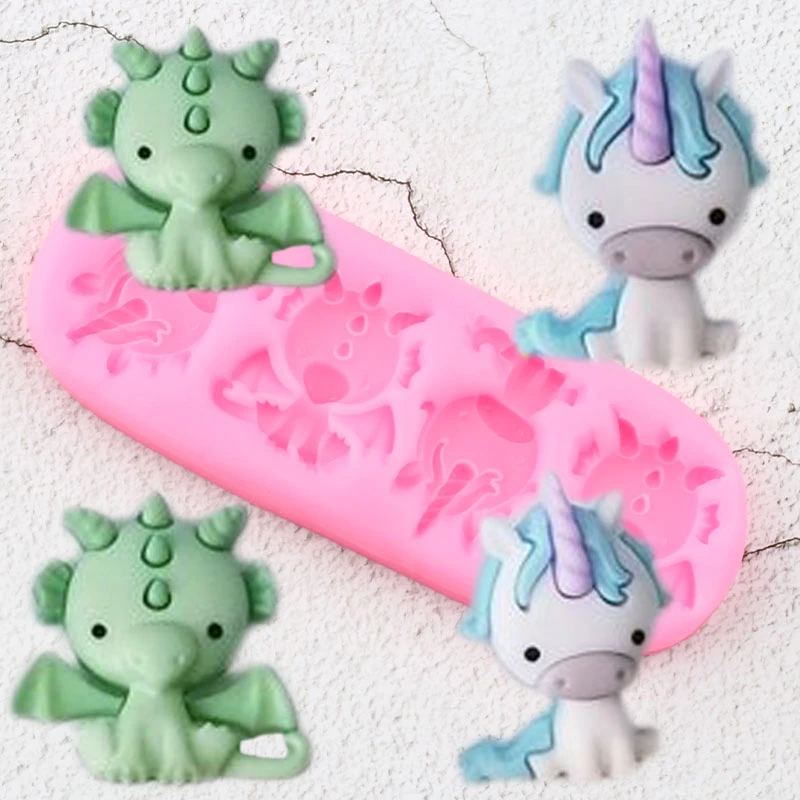 Unicorn Dragon Silicone Molds Diy Baby Party Cupcake Topper Fondant Cake Decorat 